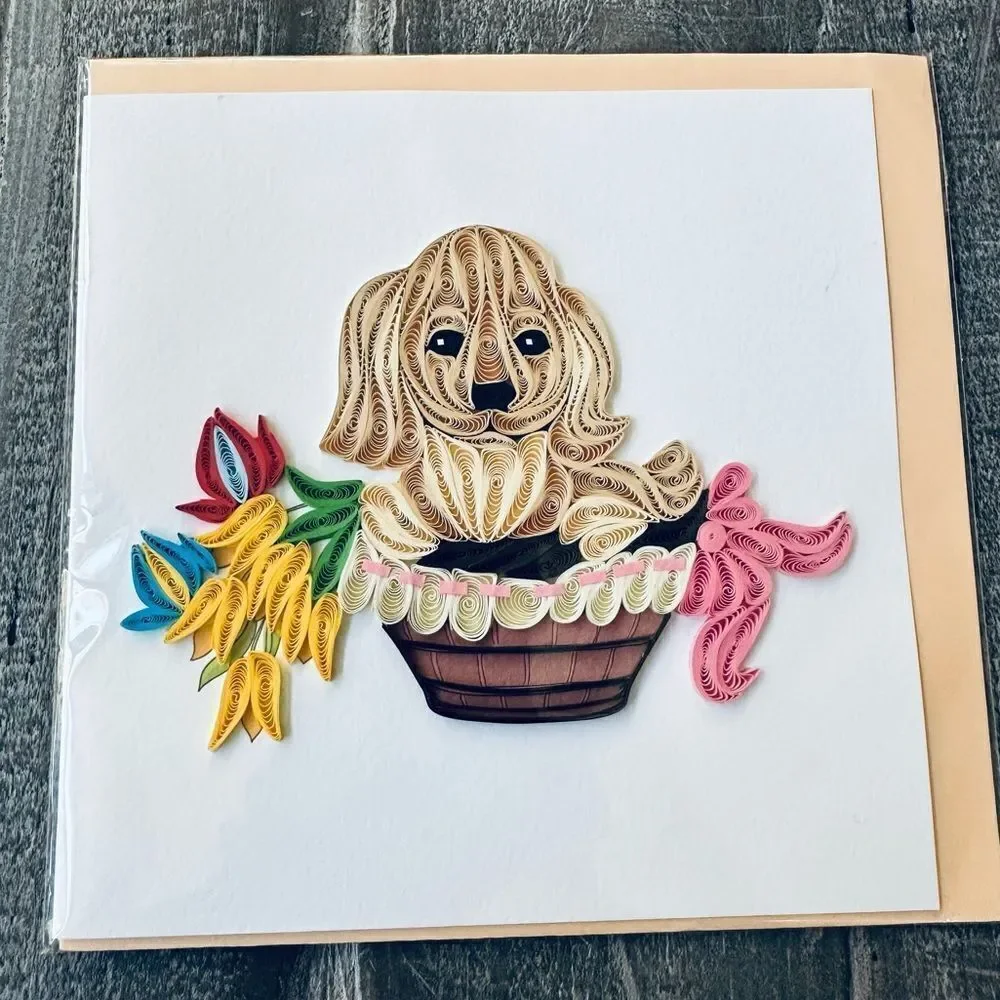Quill Paper Puppy Dog Quilling Art Greeting Card